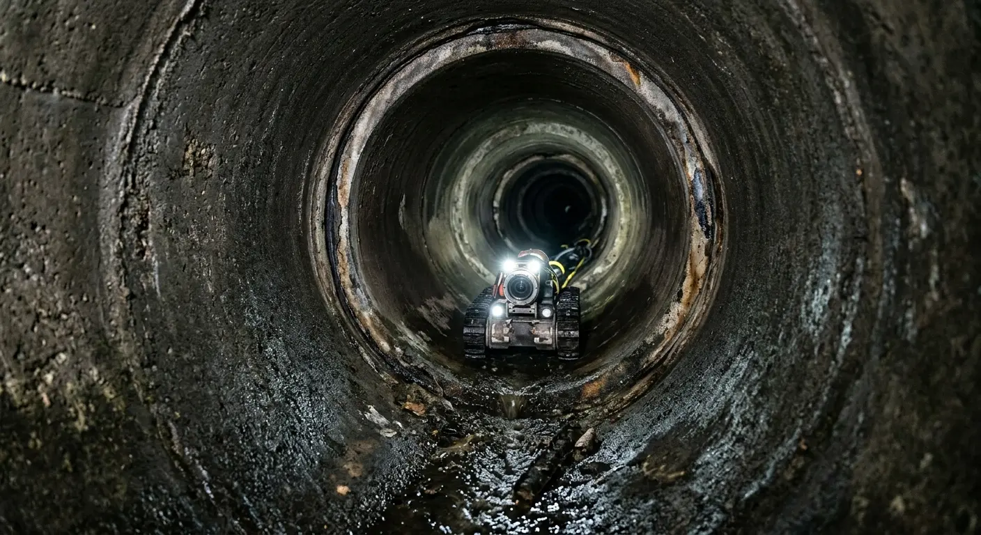 Robotic sewer camera inspecting pipe interior for Sewer Line Cleaning in Hardyston